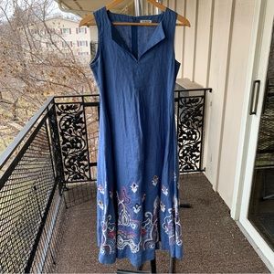 IVKO 100% Linen Embroidered Long Boho Maxi Dress